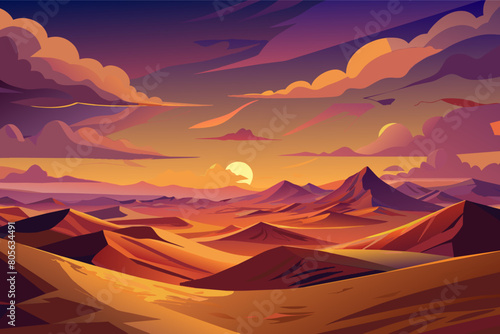 Desert canyon illuminated by the setting sun illustration