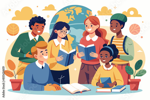 A diverse group of students learning together in a multicultural classroom, exchanging ideas and perspectives from their unique cultural backgrounds