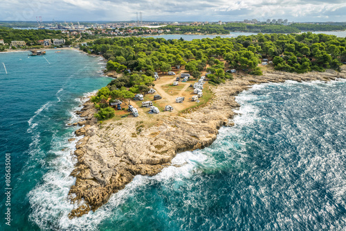Aerial view of the Camping site with parked motorhomes in Croatia © Mazur Travel