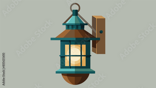 A rustic sconce made from a repurposed ships lantern bringing a coastal charm to a beach house.. Vector illustration