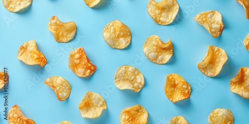 Tasty Fried Chips on Blue Background