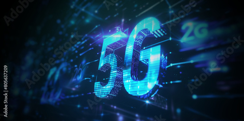 5G Cellular networks - Close up of big 3D letters depicting the latest development in higher download speeds photo