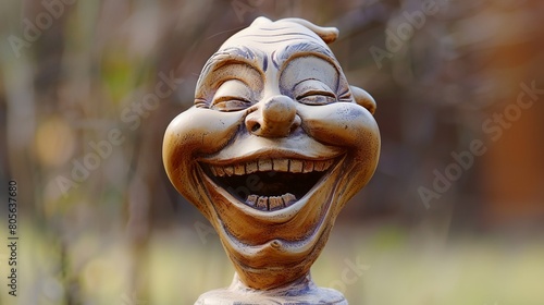 a statue of a laughing man with a smile on his face photo