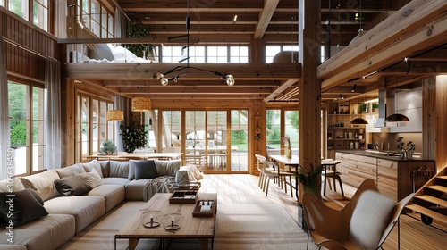 Cozy Dual-Level Abode: A snug timber dwelling featuring two floors of comfortable living space. photo