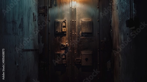A closed door with multiple locks, symbolizing the barriers faced by refugees and migrants seeking safety and asylum photo