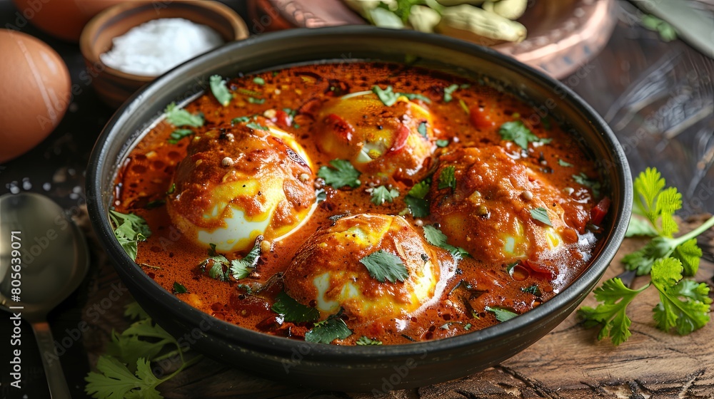 Egg Curry: Flavorful egg curry simmered in a rich and aromatic sauce with fragrant spices and herbs.