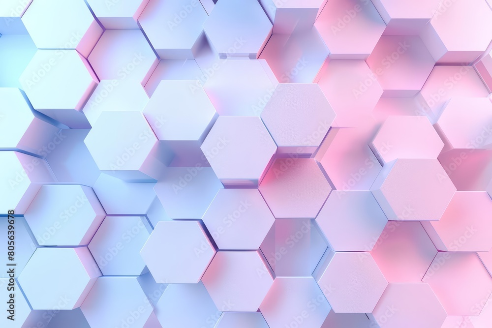 A clean white minimalist background frames a hexagons pattern, incorporating a blue and pink gradient for a soothing visual blend, Sharpen 3d rendering background A clean white minimalist background frames a hexagons pattern, incorporating a blue and pink gradient for a soothing visual blend, Sharpen 3d rendering background