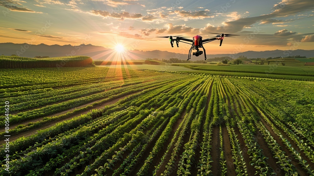 Fototapeta premium Precision Farming: Farmers employing GPS-guided machinery and IoT devices for precise planting and harvesting.