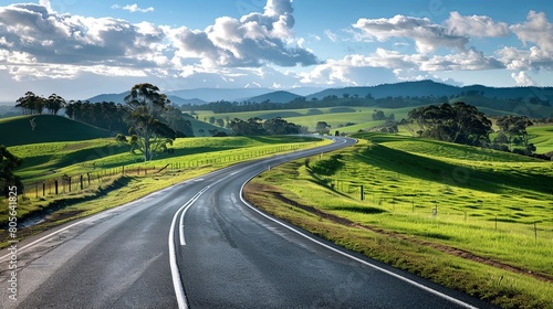 Road Trip Adventure: Scenic highway winding through picturesque countryside landscapes.