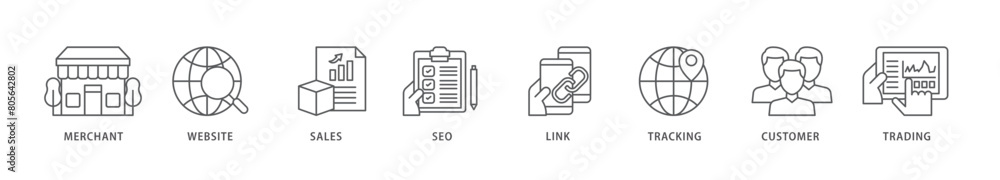 Affiliate marketing icon packs for your design digital and printing of trading, seo, tracking, customer, link, sales, website, merchant icon live stroke and easy to edit Affiliate marketing icon packs for your design digital and printing of trading, seo, tracking, customer, link, sales, website, merchant icon live stroke and easy to edit