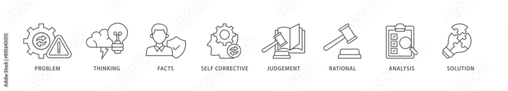 Critical thinking icon packs for your design digital and printing of solution, analysis, self corrective, rational, judgement, facts, thinking, problem icon live stroke and easy to edit Critical thinking icon packs for your design digital and printing of solution, analysis, self corrective, rational, judgement, facts, thinking, problem icon live stroke and easy to edit