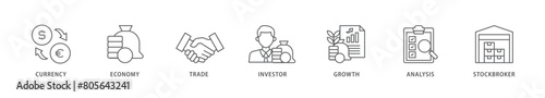 Forex icon packs for your design digital and printing of currency, economy, trade, investor, growth, analysis and stockbroker icon live stroke and easy to edit 