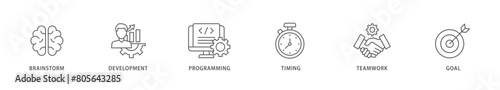 Hackathon icon packs for your design digital and printing of brainstorm, development, programming, timing, speed, teamwork, and goal icon live stroke and easy to edit 