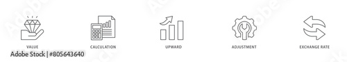 Revaluation icon packs for your design digital and printing of value, calculation, upward, adjustment and exchange rate icon live stroke and easy to edit 
