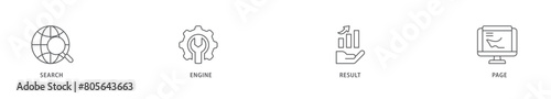 SERP icon packs for your design digital and printing of web search, computer, search engine, mobile search, page result, and statistics graph icon live stroke and easy to edit 