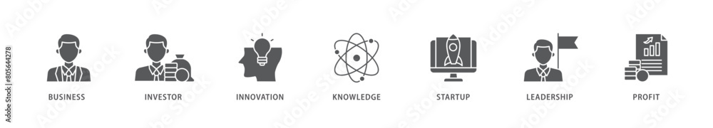 Enterpreneur icon packs for your design digital and printing of business, investor, innovation, knowledge, startup, leadership and profit icon live stroke and easy to edit 