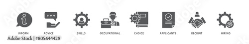Job fair icon packs for your design digital and printing of the information, advice, skills, occupational, applicants, recruit, and hiring icon live stroke and easy to edit 