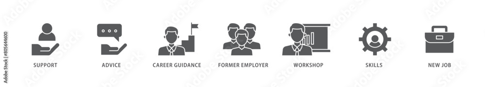Outplacement icon packs for your design digital and printing of mer employer, workshop, skills, new job, training, and presentation icon live stroke and easy to edit Outplacement icon packs for your design digital and printing of mer employer, workshop, skills, new job, training, and presentation icon live stroke and easy to edit