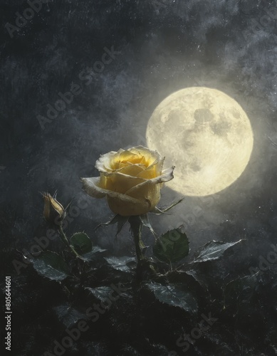 yellow rose in the moonlight