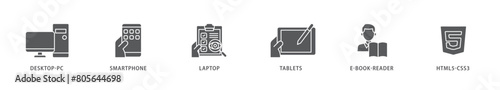 Responsive web design icon packs for your design digital and printing of tablets, html5 css3, e book reader, laptop, smart phone, desktop pc icon live stroke and easy to edit 