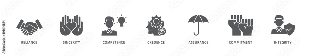 Trust icon packs for your design digital and printing of integrity, credence, commitment, assurance, competence, sincerity, reliance icon live stroke and easy to edit Trust icon packs for your design digital and printing of integrity, credence, commitment, assurance, competence, sincerity, reliance icon live stroke and easy to edit
