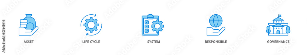 Asset management icon packs for your design digital and printing of asset, life cycle, system, responsible and governance icon live stroke and easy to edit Asset management icon packs for your design digital and printing of asset, life cycle, system, responsible and governance icon live stroke and easy to edit