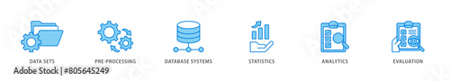 Data mining icon packs for your design digital and printing of data sets, pre processing, database systems, statistics, analytics and evaluation icon live stroke and easy to edit 