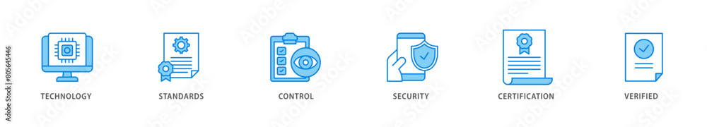 Fototapeta premium ISO27001 icon packs for your design digital and printing of technology, standards, control, security, certification, and verified icon live stroke and easy to edit 