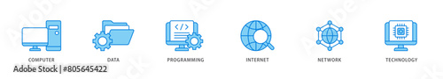 Information technology icon packs for your design digital and printing of internet, technology, network, programming, data, computer icon live stroke and easy to edit 