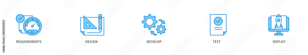 Waterfall icon packs for your design digital and printing of requirements, design, develop, test and deploy icon live stroke and easy to edit Waterfall icon packs for your design digital and printing of requirements, design, develop, test and deploy icon live stroke and easy to edit