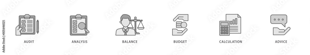 Accounting icon packs for your design digital and printing of audit, analysis, balance, budget, calculation, and advice icon live stroke and easy to edit Accounting icon packs for your design digital and printing of audit, analysis, balance, budget, calculation, and advice icon live stroke and easy to edit