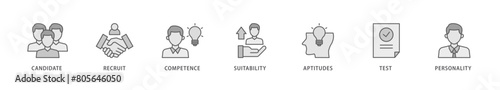 Assessment icon packs for your design digital and printing of user candidate, recruit, competence, suitability, aptitudes, test and personality icon live stroke and easy to edit 