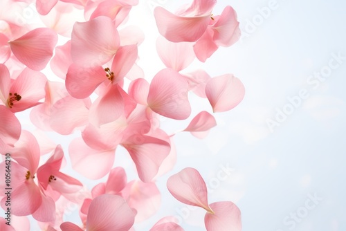 close-up of floating pink petals in the air