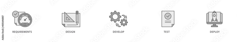 Waterfall icon packs for your design digital and printing of requirements, design, develop, test and deploy icon live stroke and easy to edit Waterfall icon packs for your design digital and printing of requirements, design, develop, test and deploy icon live stroke and easy to edit