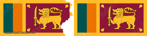 Sri Lanka lion flags vector. Standard flag and with torn edges