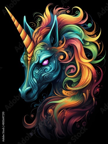 Cute and Colorful Unicorn with Vibrant Massurrealism photo