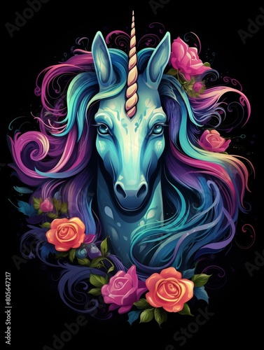 Colorful Unicorn Head in Charming Magipunk Style photo