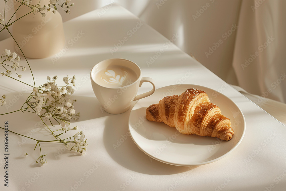Morning Delight with Croissant and Coffee