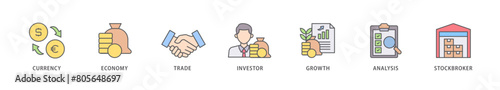 Forex icon packs for your design digital and printing of currency, economy, trade, investor, growth, analysis and stockbroker icon live stroke and easy to edit 