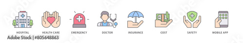 Medical care icon packs for your design digital and printing of hospital, health care, emergency, doctor, insurance, cost, safety, mobile app icon live stroke and easy to edit 