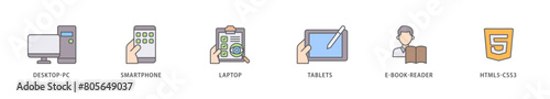 Responsive web design icon packs for your design digital and printing of tablets, html5 css3, e book reader, laptop, smart phone, desktop pc icon live stroke and easy to edit 