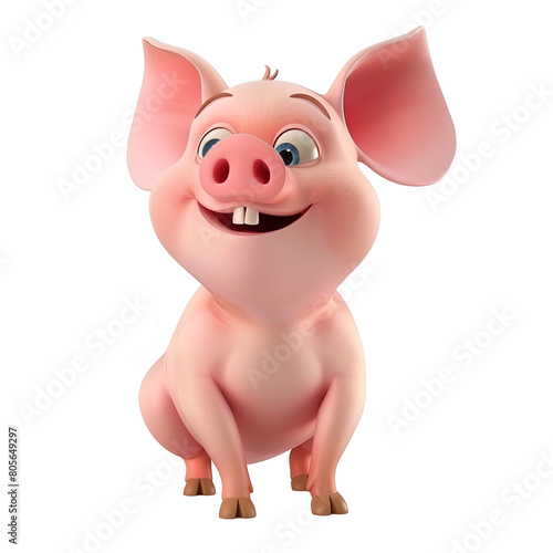 Piglet   farm animal  character pig 3d illustration for children  isolated on transparent background. Cute Pet fairytale piggy print for clothes  stationery  books  merchandise.