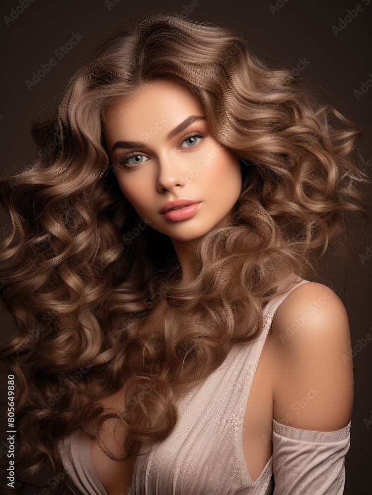 Fototapeta premium beautiful woman with long curly hair