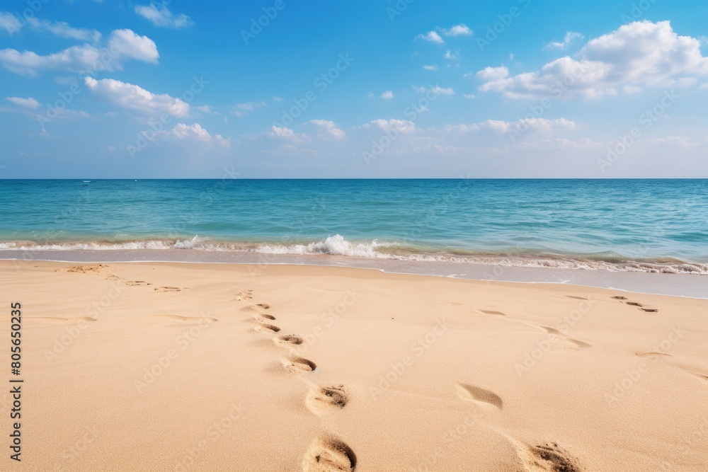 Serene beach scene with clear blue sky and turquoise water Serene beach scene with clear blue sky and turquoise water