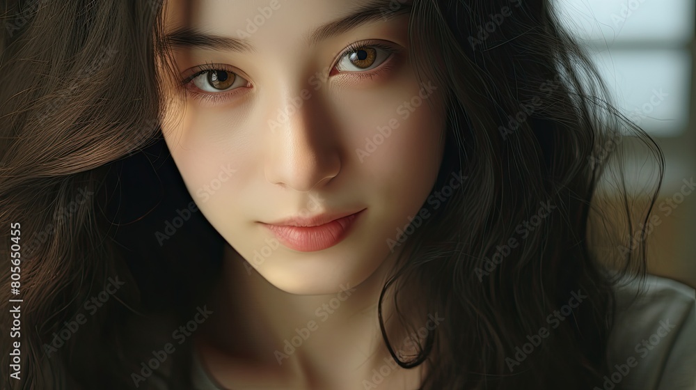 Pensive young woman with dark hair Pensive young woman with dark hair