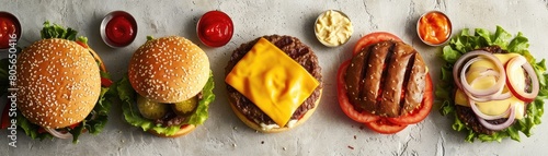 Deconstructed cheeseburger delight, showcasing the ingredients of a delicious burger