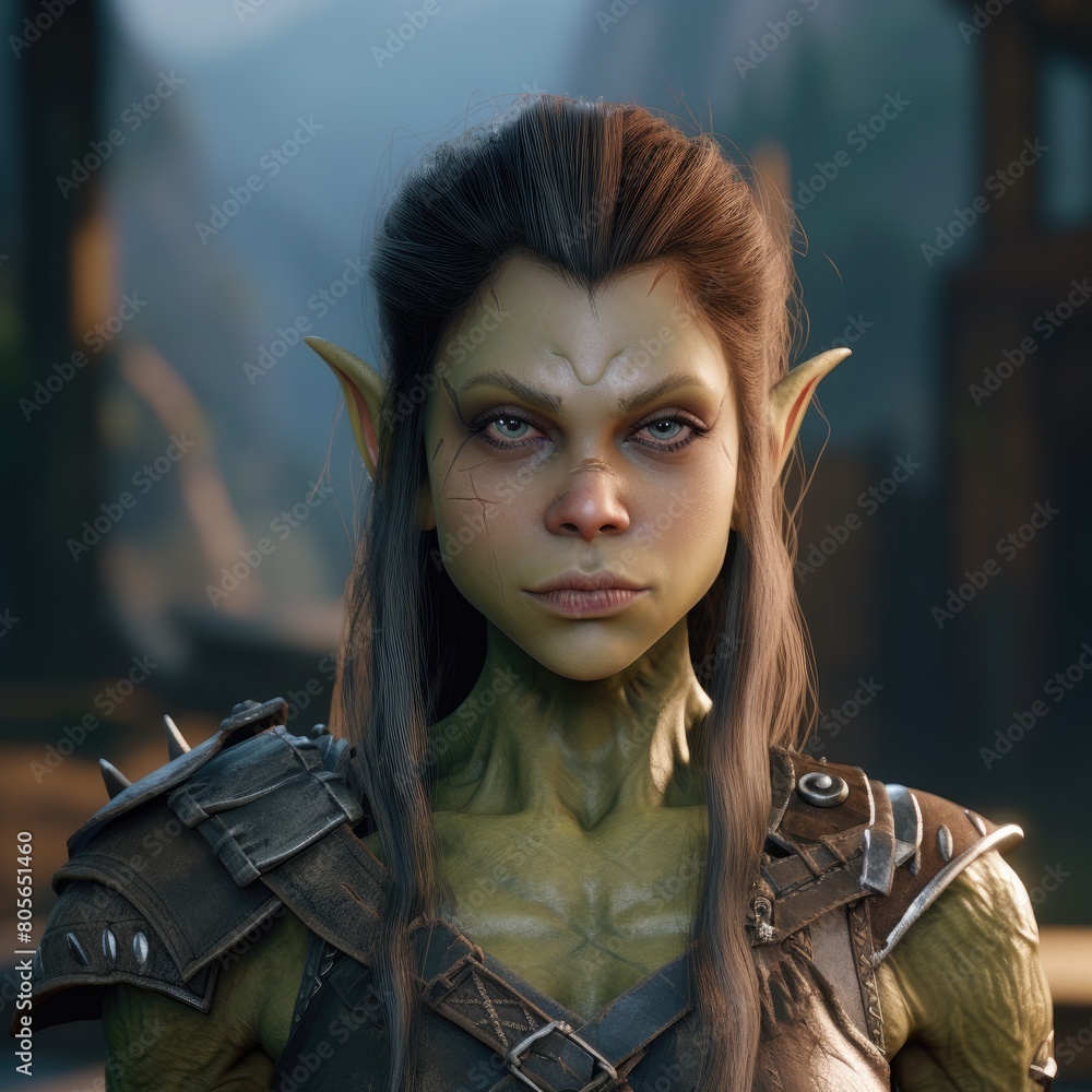 Fierce fantasy warrior with pointed ears and intense expression Fierce fantasy warrior with pointed ears and intense expression