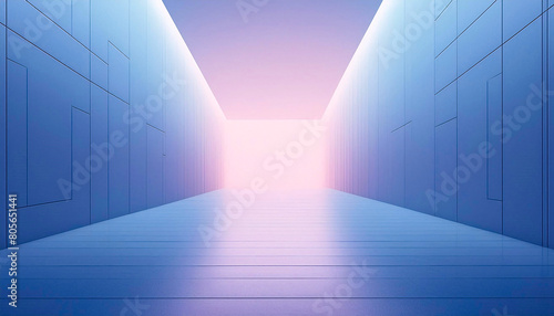 3D render of empty room with blue and pink walls, concrete floor