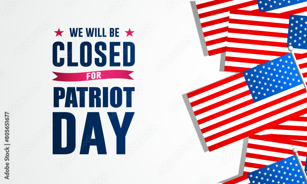 Patriot Day September 11th with we will be closed text background vector illustration Patriot Day September 11th with we will be closed text background vector illustration