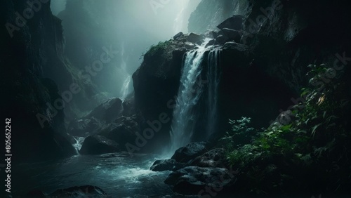 暗い場所の滝,Generative AI AI画像 photo